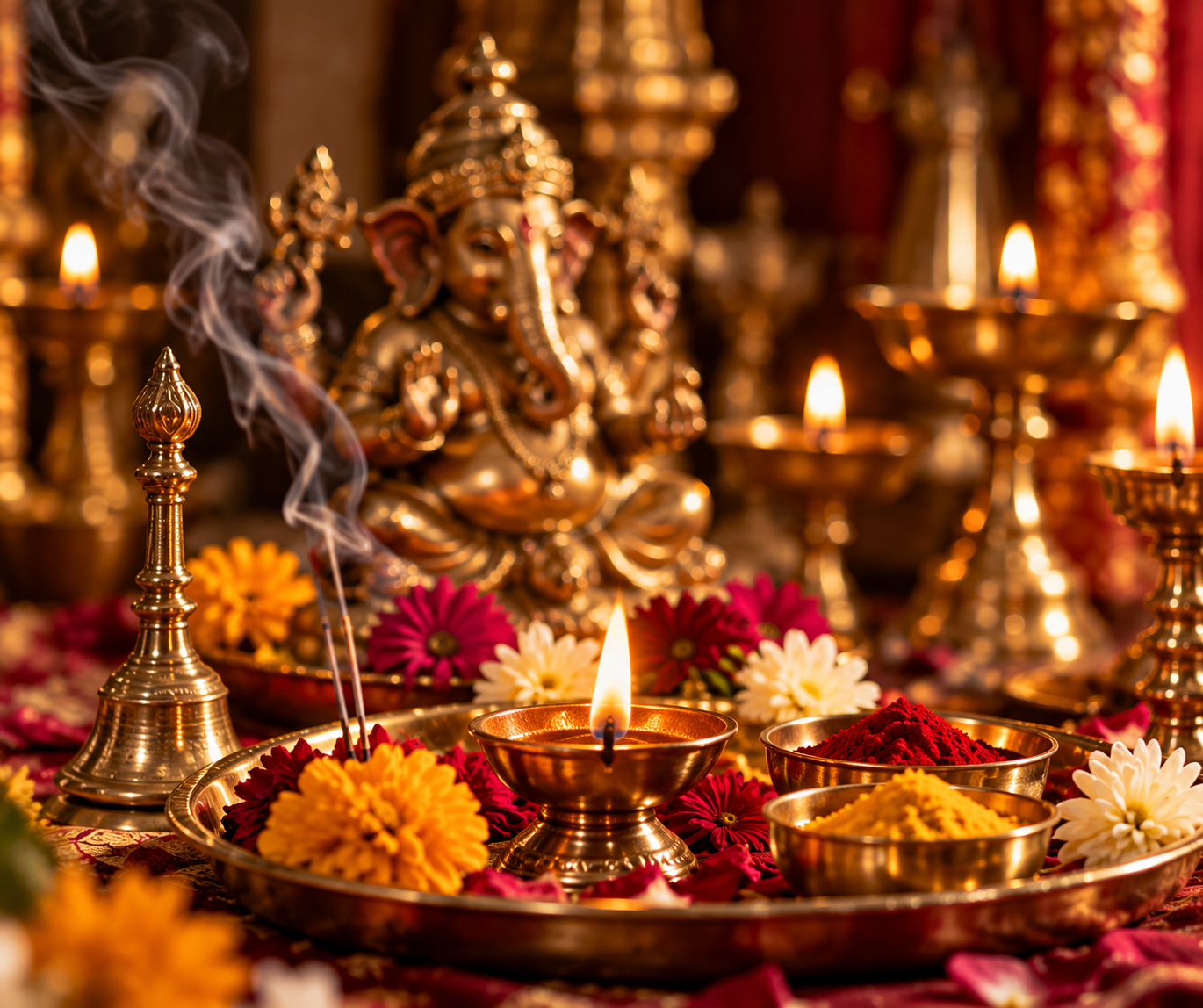 Traditional Puja ritual at Shakti Niketan